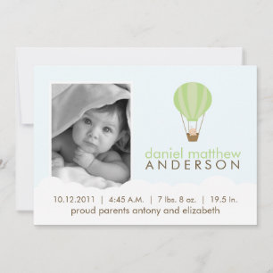Faire-part Baby in Green Hot Air Balloon Annonces de naissanc