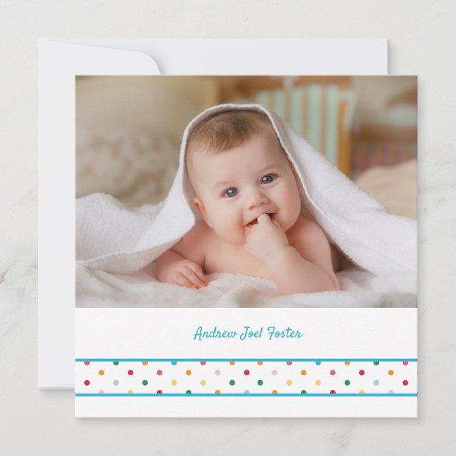 Faire-part Baby Polka Dots Custom Photo Naming Ceremony (Devant)