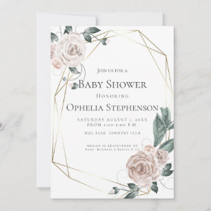 Faire-part Baby shower Aquarelle Dusty Rose Floral