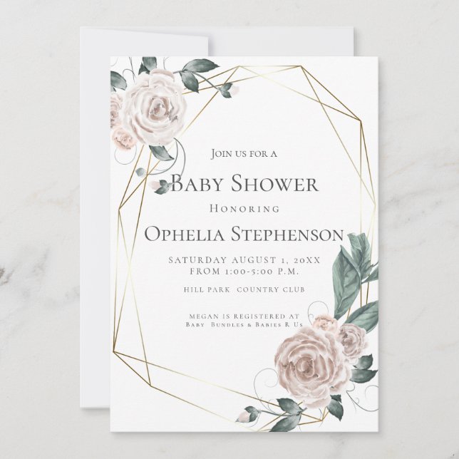 Faire-part Baby shower | Aquarelle Dusty Rose Floral (Devant)