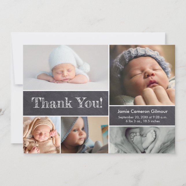 Faire-part Baby shower Chalkboard moderne Merci photo (Devant)