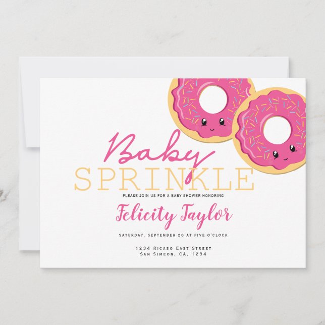 Faire-part Baby Shower Fillettes Jumelles Rose Sprinkle Donut (Devant)