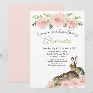 Faire-part Baby shower floral moderne Elegant Pink Poppy
