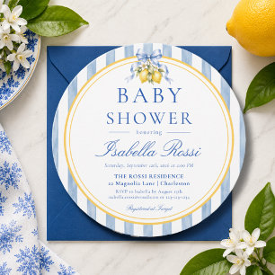 Faire-part Baby Shower Italien Citron et Ruban Bleu Rayé