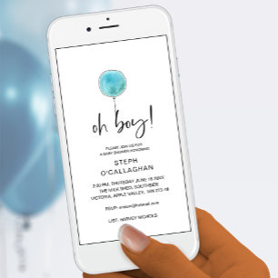 Faire-part Baby shower numérique Blue Balloon Cellphone Vite