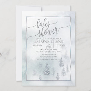 Faire-part Baby shower   Silver Blue Winter Wonderland