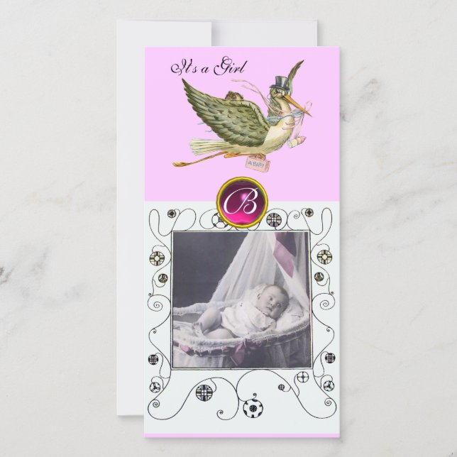 Faire-part BABY SHOWER STORE SWIRLS MONOGRAM rubis blanc (Devant)