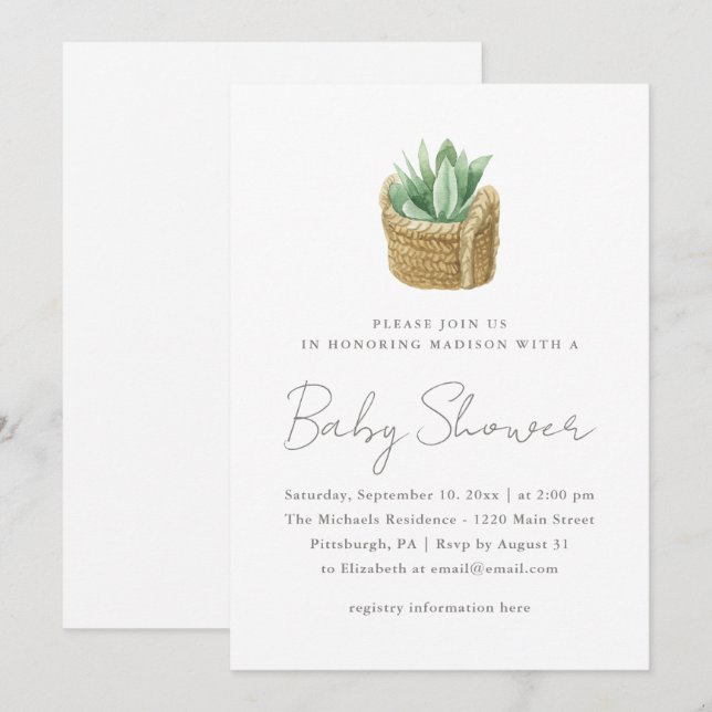 Faire-part Baby shower Succulent simple (Devant / Derrière)