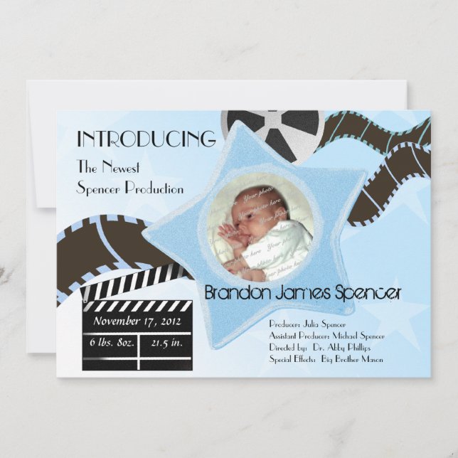 Faire-part Baby Star est né bleu (Devant)