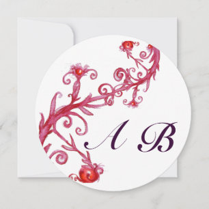 Faire-part BAIES MAGIQUES,MONOGRAMME rouge pourpre