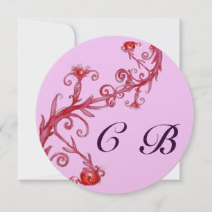 Faire-part BAIES MAGIQUES, MONOGRAMME rouge violet