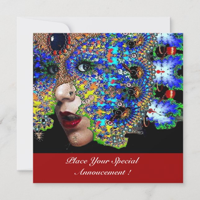 Faire-part Bal Masquerade Mardi Gras EPHÉMÉRAL, Masque Bleu (Devant)