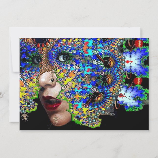 Faire-part Bal Masquerade Mardi Gras EPHÉMÉRAL, Masque Bleu (Devant)