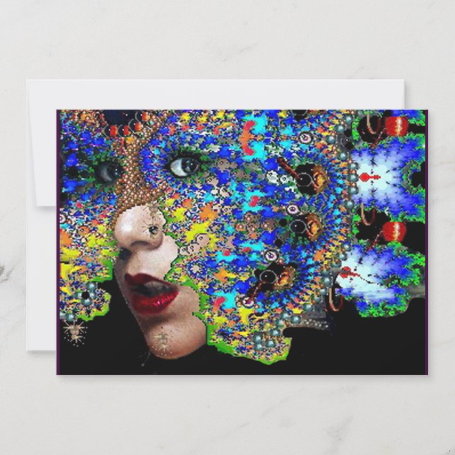 Faire-part Bal Masquerade Mardi Gras EPHÉMÉRAL, Masque Bleu (Devant)