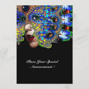 Faire-part Bal Masquerade Mardi Gras EPHÉMÉRAL, Masque Bleu