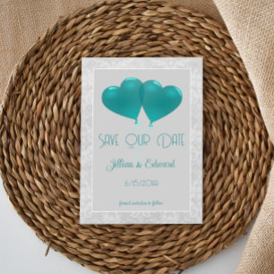 Faire-part Balloons Coeur turquoise Enregistrer La Date Annon