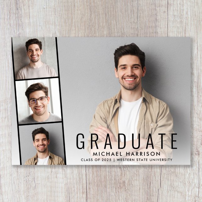 Faire-part Bande Photo Moderne Graduation Simple (Cherish the milestone: share your graduate's achievement with a custom photo graduation announcement)