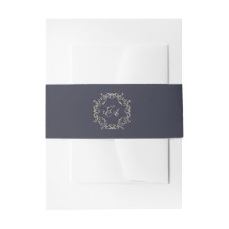 Faire-part Bandeau de mariage en bleu marine baroque monogram