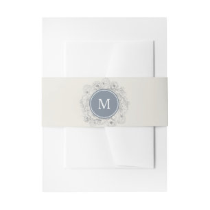Faire-part Bandeau de ventre en bleu poussiéreux avec monogra