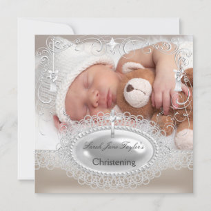 Faire-part Baptême de bébé Fille Garçon Croix d'argent
