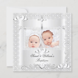 Faire-part Baptême de Bébés Jumeaux Fille Garçon Tenue de Bap