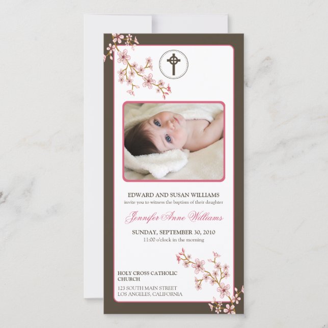 Faire-part Baptême de fleurs de cerisiers (rose) (Devant)