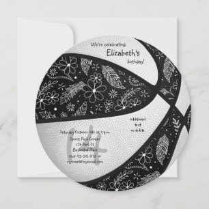 Faire-part basket-ball noir blanc filles sport fête d'anniver