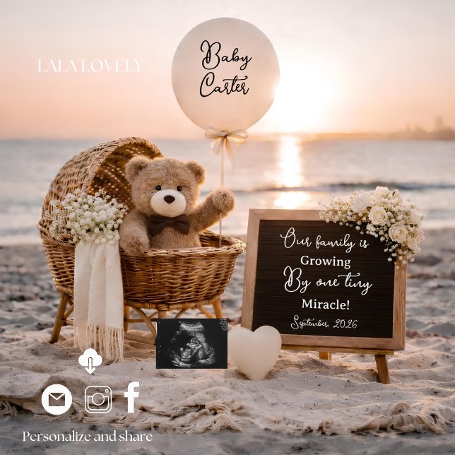Faire-part beach baby reveal pregnancy announcement card (Créateur téléchargé)