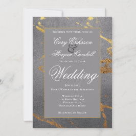Faire-part Beau Mariage Gris Et Or Marbling