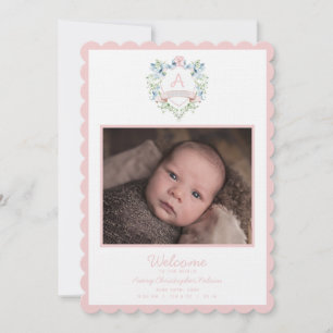 Faire-part Bébé Bleu et rose Grandmillennial Ribbon Crest