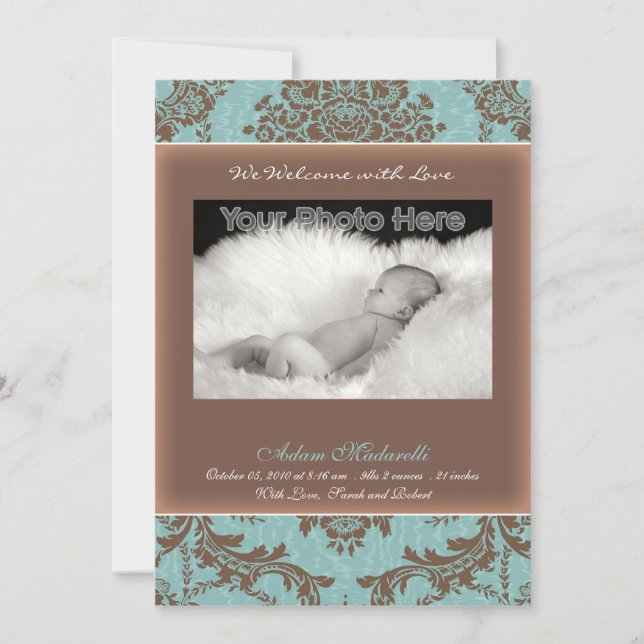 Faire-part bébé bleu vintage classique (Devant)