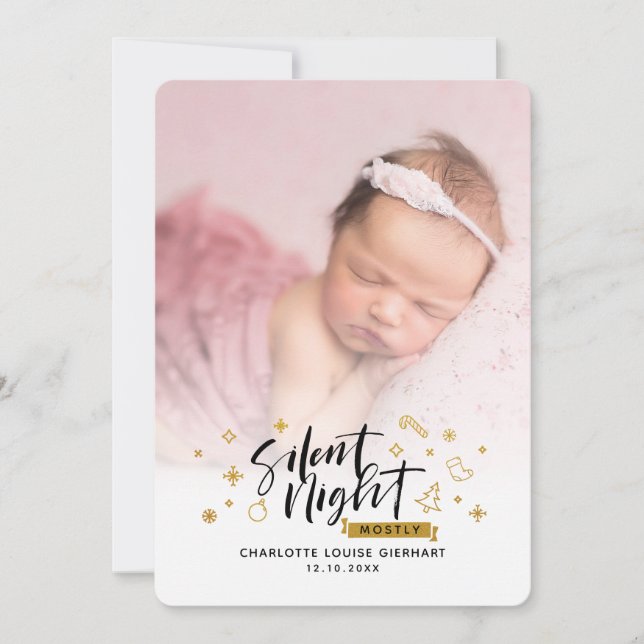 Faire-part Bébé de nuit silencieux Photos Naissance de Noël (Devant)