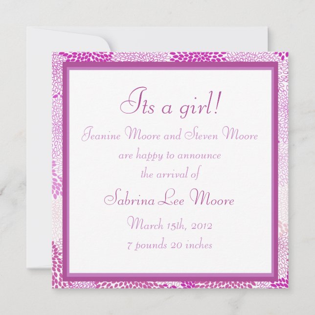 Faire-part bébé (fille) (Devant)