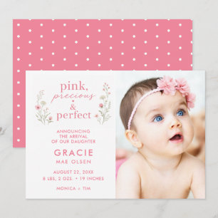 Faire-part Bébé Fille Photo Naissance Fleur Sauvage Rose Préc