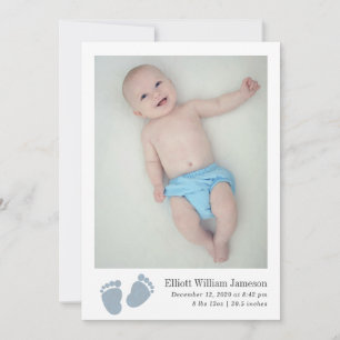 Faire-part Bébé mou Garçon Bleu Empreinte Photo Naissance