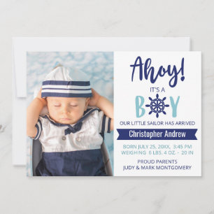 Faire-part Bébé Nautique Ahoy c'est un garçon Photo