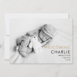 Faire-part Bébé Photo Élégant Script Gold Love Hearts Naissan
