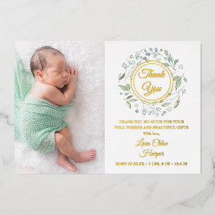 Faire-part bébé photo Gold Merci à huile
