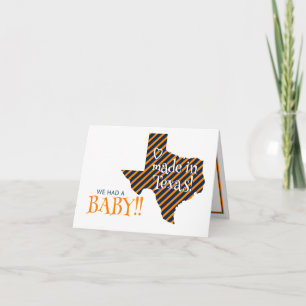 Faire-part Bébé photo rayé orange et marine Fabriqué au Texas