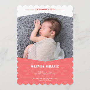 Faire-part bébé pour fille en Coral