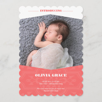 Faire-part bébé pour fille en Coral