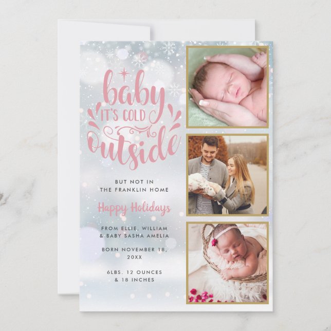 Faire-part Bébé Son Froid Extérieur Photos Fille Fête Naissan (Devant)