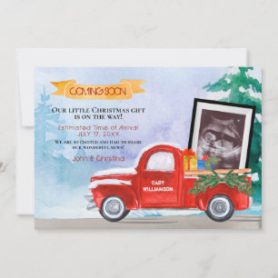 Faire-part Bébé Ultrasound Photo Camion de Noël Rouge