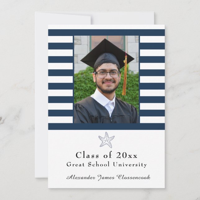 Faire-part Bécasseau marine moderne Bande blanche (Devant)