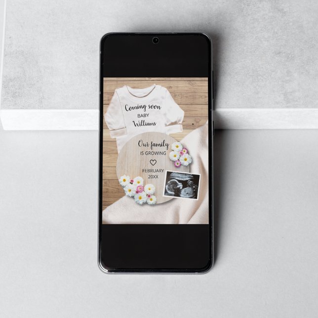 Faire-part Bientôt Floral Ultrasound Grossesse photo (comin soon floral photo pregnancy announcement)