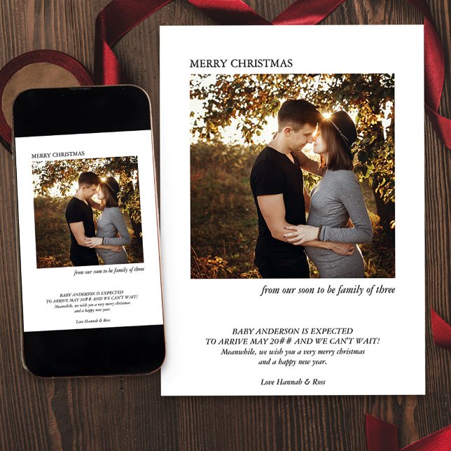 Faire-part Bientôt la famille de trois Grossesse minime de ph (Photo Holiday Card and Pregnancy Announcement from your soon to be family of three)