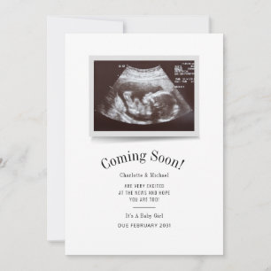 Faire-part Bientôt la photo d'échographie Révélation de bébé