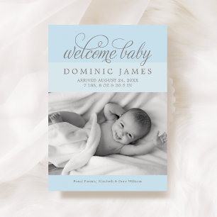 Faire-part Bienvenue Baby Boy Elegant Light Blue Photo Naissa