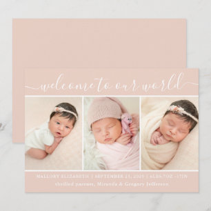 Faire-part Bienvenue Baby Girl Photo Collage Blush Announ de 