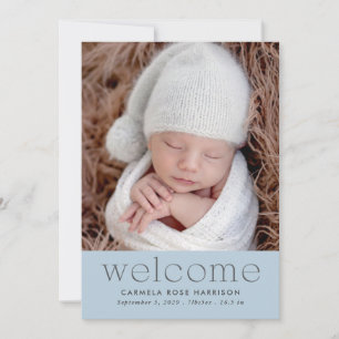 Faire-part Bienvenue moderne bébé photo bleu naissance